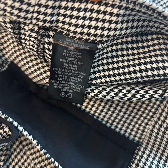 THEORY BLACK WHITE HOUNDSTOOTH PONTE STRETCH SKINNY TROUSER PANTS SIZE 00 - Picture 6 of 6